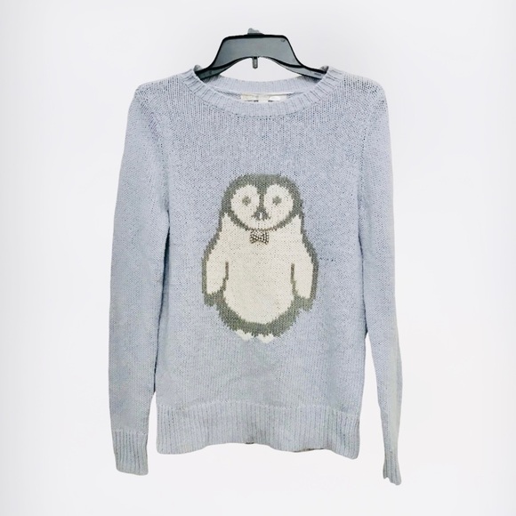 LC Lauren Conrad Blue Penguin Winter Cozy Soft Pullover Knit Sweater - Picture 2 of 8